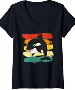 Womens Cartoon Orca Whale I Orca Art I Orca Whale I Kids Orca V-Neck T-Shirt