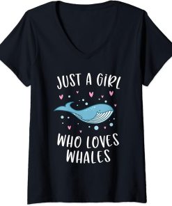 Womens Just A Girl Who Loves Whales Cute Killer Whale Orca Lover V-Neck T-Shirt