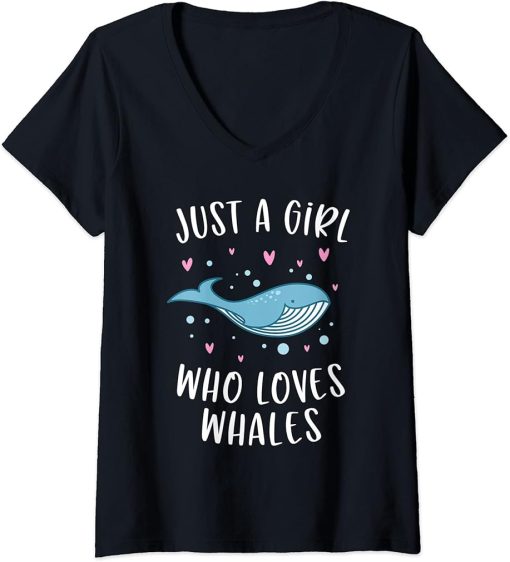 Womens Just A Girl Who Loves Whales Cute Killer Whale Orca Lover V-Neck T-Shirt