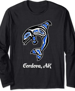 Blue Native American Cordova AK Tribal Orca Killer Whale Long Sleeve T-Shirt