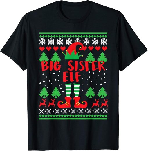 Big sister Elf Gift Ugly Christmas Family Matching Pyjama T-Shirt