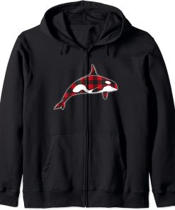 Red Plaid Orca Whales Lover Christmas Matching Family Pajama Zip Hoodie