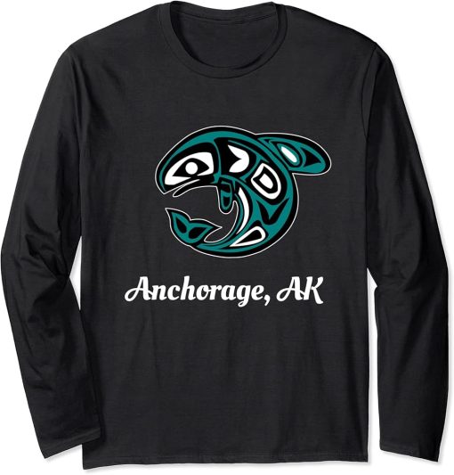 Anchorage Alaska Native American Tribal Orca Killer Whale Long Sleeve T-Shirt