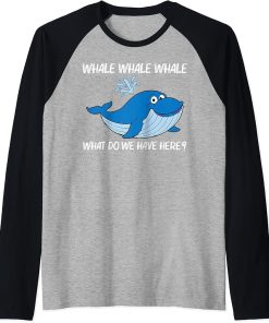 Funny Whale Art For Men Women Orca Narwhal Blue Whales Raglan Baseball Tee