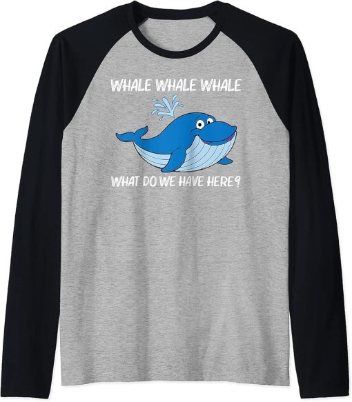 Funny Whale Art For Men Women Orca Narwhal Blue Whales Raglan Baseball Tee